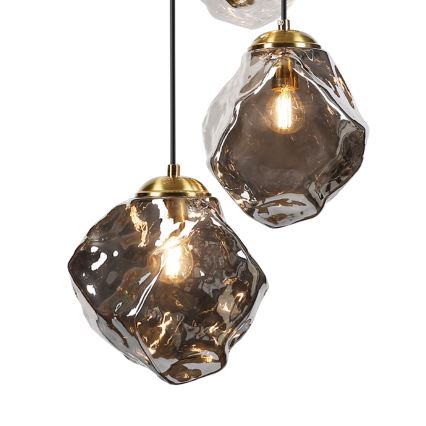 Lustre suspenso em cabo CRISTAL 5xE14/15W/230V latão/preto fumê