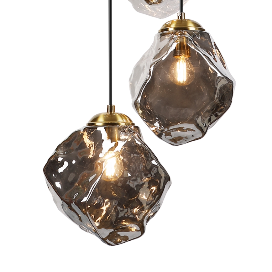 Lustre suspenso em cabo CRISTAL 5xE14/15W/230V latão/preto fumê