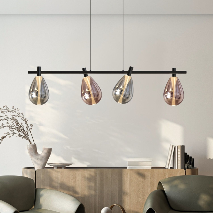 Lustre suspenso em cabo DENSO 4xG9/5W/230V preto cromado/cobre