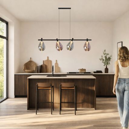 Lustre suspenso em cabo DENSO 4xG9/5W/230V preto cromado/cobre