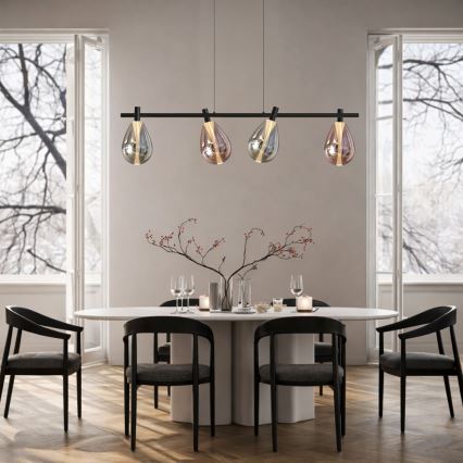 Lustre suspenso em cabo DENSO 4xG9/5W/230V preto cromado/cobre