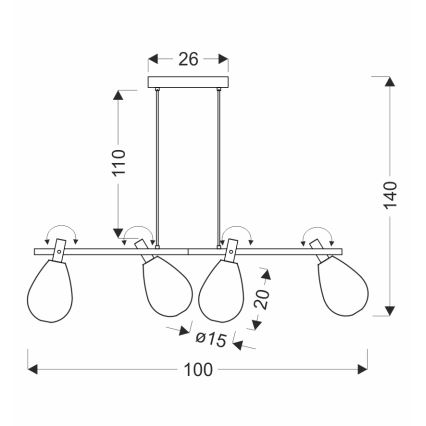 Lustre suspenso em cabo DENSO 4xG9/5W/230V preto cromado/cobre