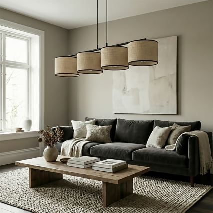 Lustre suspenso em cabo ECO 4xE27/15W/230V bege/rattan