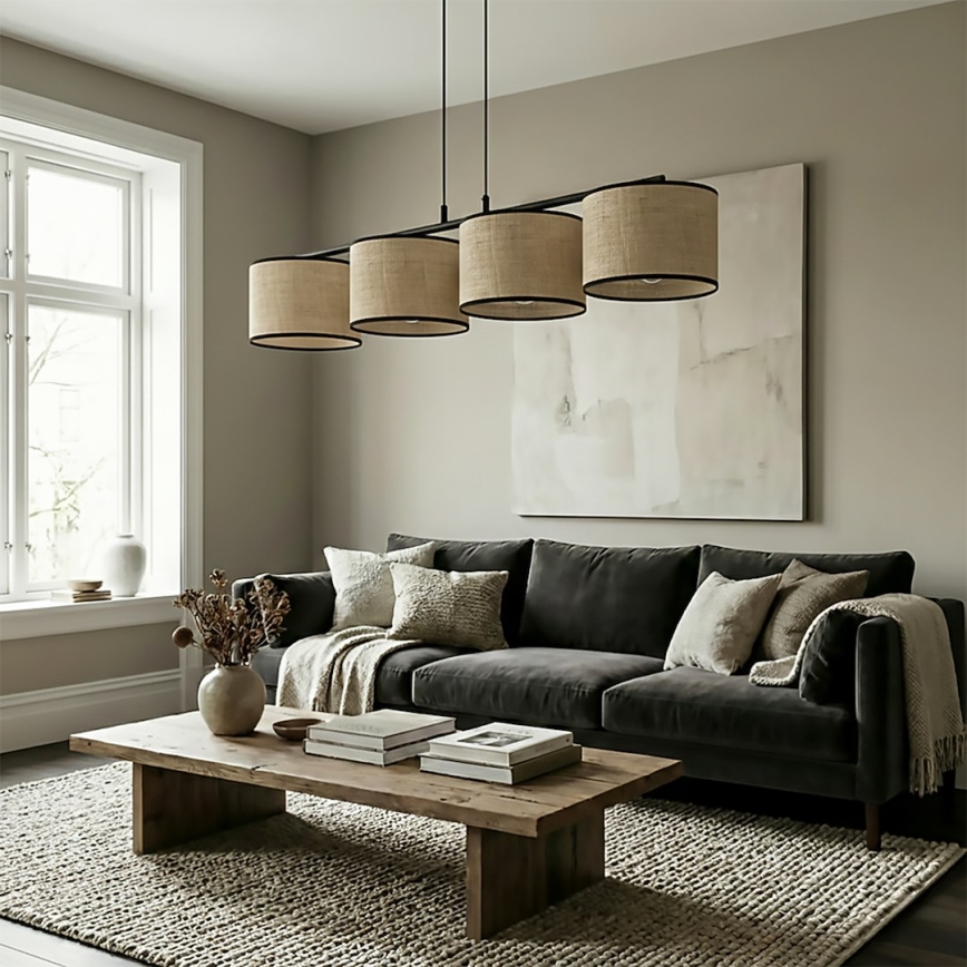 Lustre suspenso em cabo ECO 4xE27/15W/230V bege/rattan