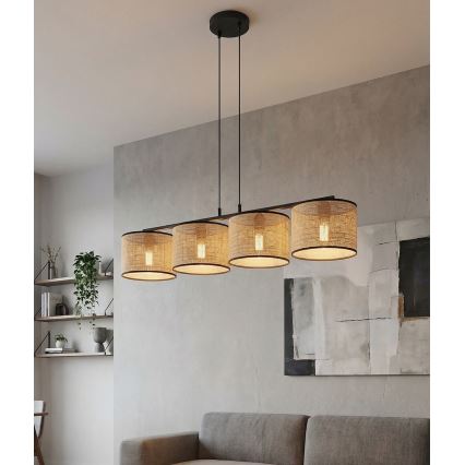 Lustre suspenso em cabo ECO 4xE27/15W/230V bege/rattan