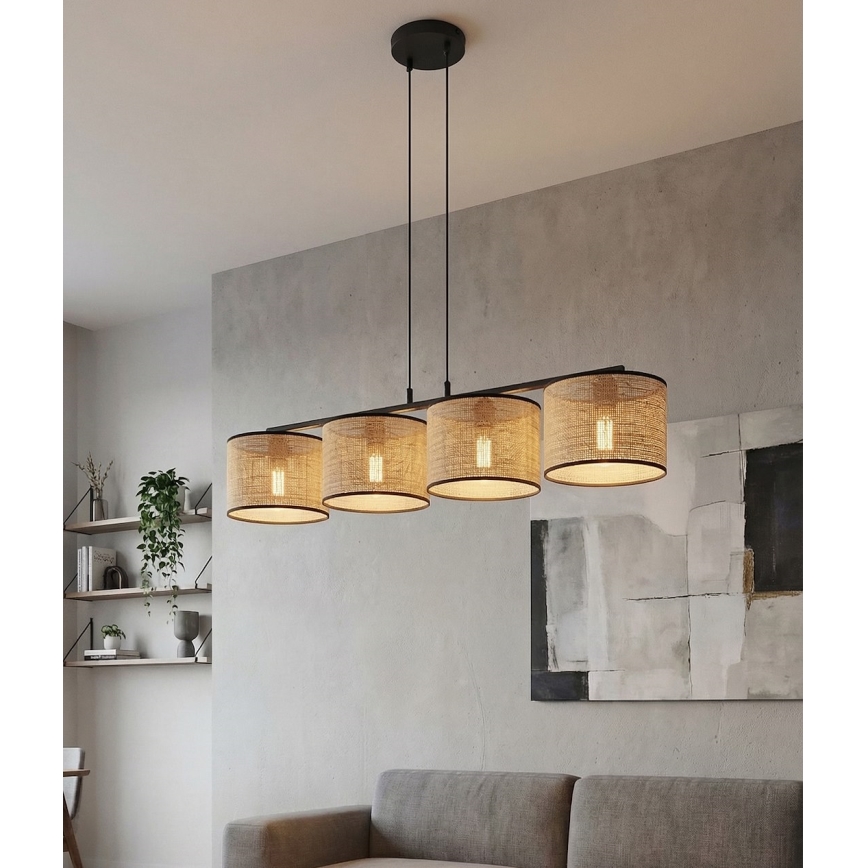 Lustre suspenso em cabo ECO 4xE27/15W/230V bege/rattan