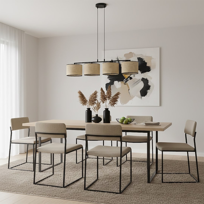 Lustre suspenso em cabo ECO 4xE27/15W/230V bege/rattan