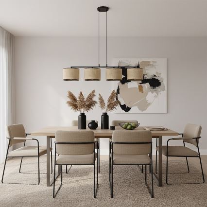 Lustre suspenso em cabo ECO 4xE27/15W/230V bege/rattan