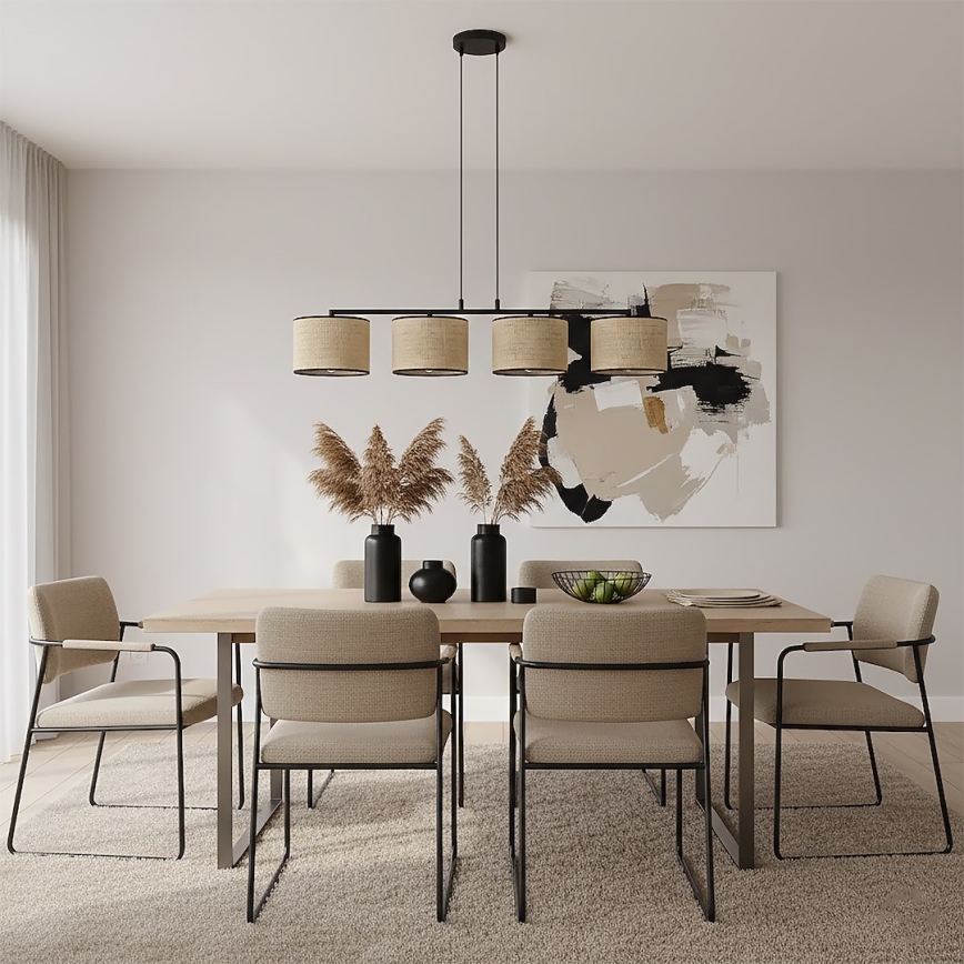 Lustre suspenso em cabo ECO 4xE27/15W/230V bege/rattan