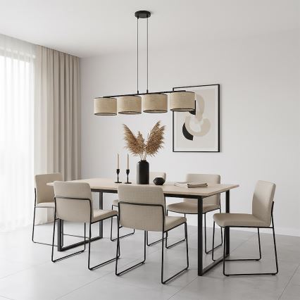 Lustre suspenso em cabo ECO 4xE27/15W/230V bege/rattan