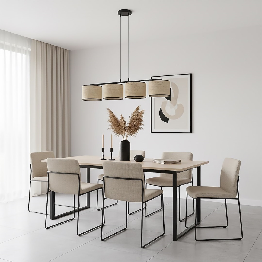 Lustre suspenso em cabo ECO 4xE27/15W/230V bege/rattan