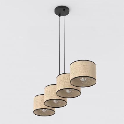 Lustre suspenso em cabo ECO 4xE27/15W/230V bege/rattan