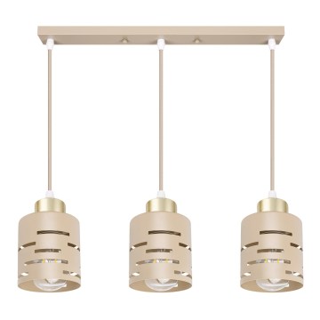 Lustre suspenso em cabo ELEN 3xE27/35W/230V bege/dourado