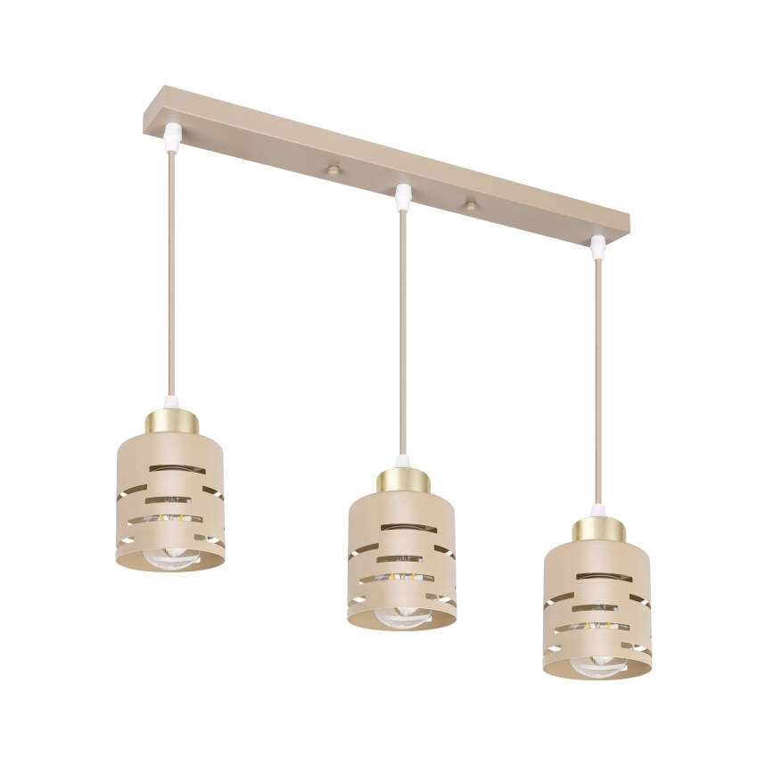 Lustre suspenso em cabo ELEN 3xE27/35W/230V bege/dourado