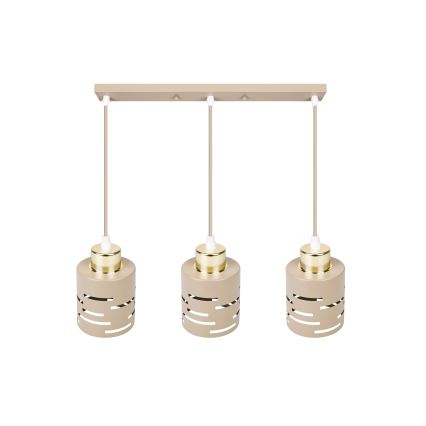 Lustre suspenso em cabo ELEN 3xE27/35W/230V bege/dourado