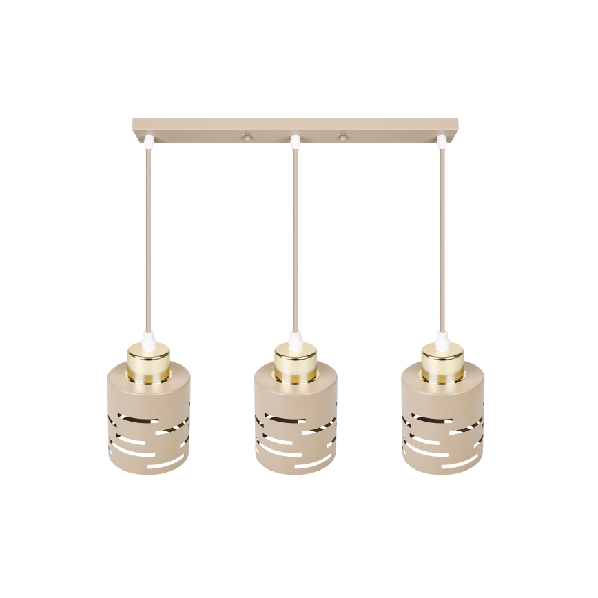 Lustre suspenso em cabo ELEN 3xE27/35W/230V bege/dourado
