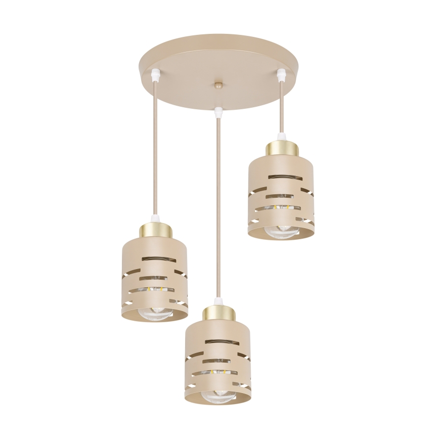 Lustre suspenso em cabo ELEN, 3xE27/35W/230V, Ø 29 cm, bege/dourado