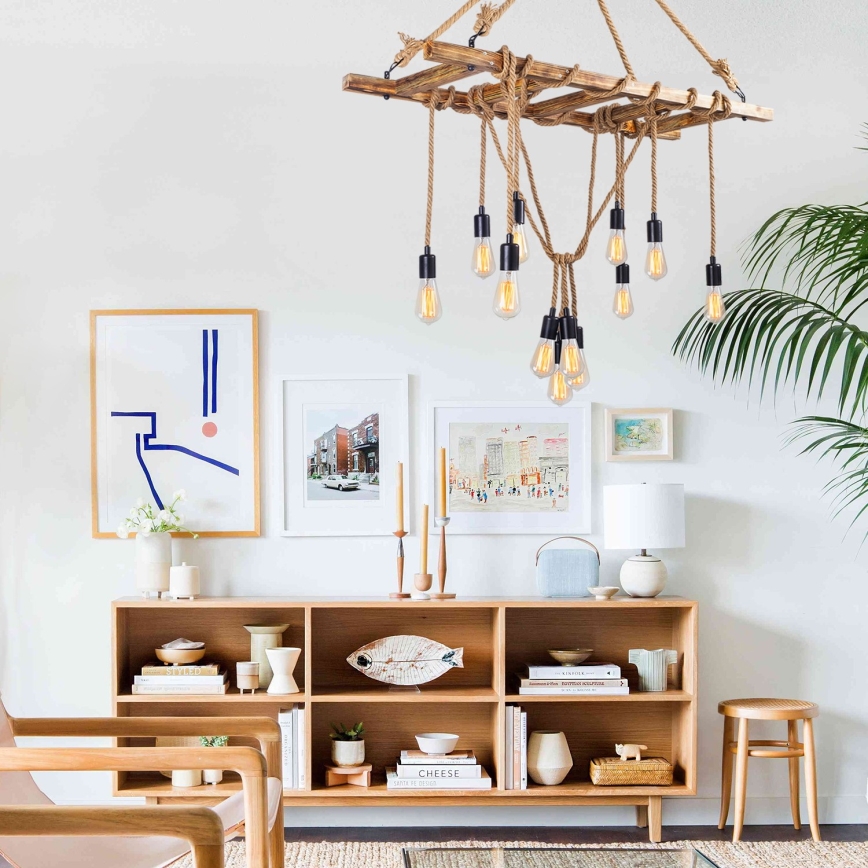 Lustre suspenso em cabo EREBOS 12xE27/40W/230V castanho