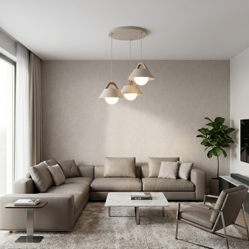 Lustre suspenso em cabo FUNDA 3xE27/15W/230V bege