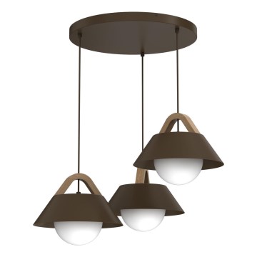 Lustre suspenso em cabo FUNDA 3xE27/15W/230V castanho
