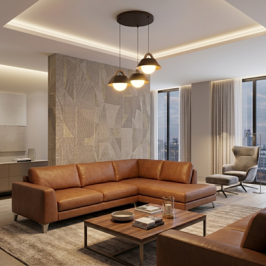 Lustre suspenso em cabo FUNDA 3xE27/15W/230V castanho