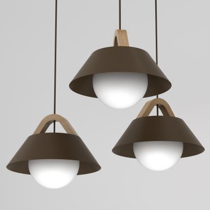 Lustre suspenso em cabo FUNDA 3xE27/15W/230V castanho
