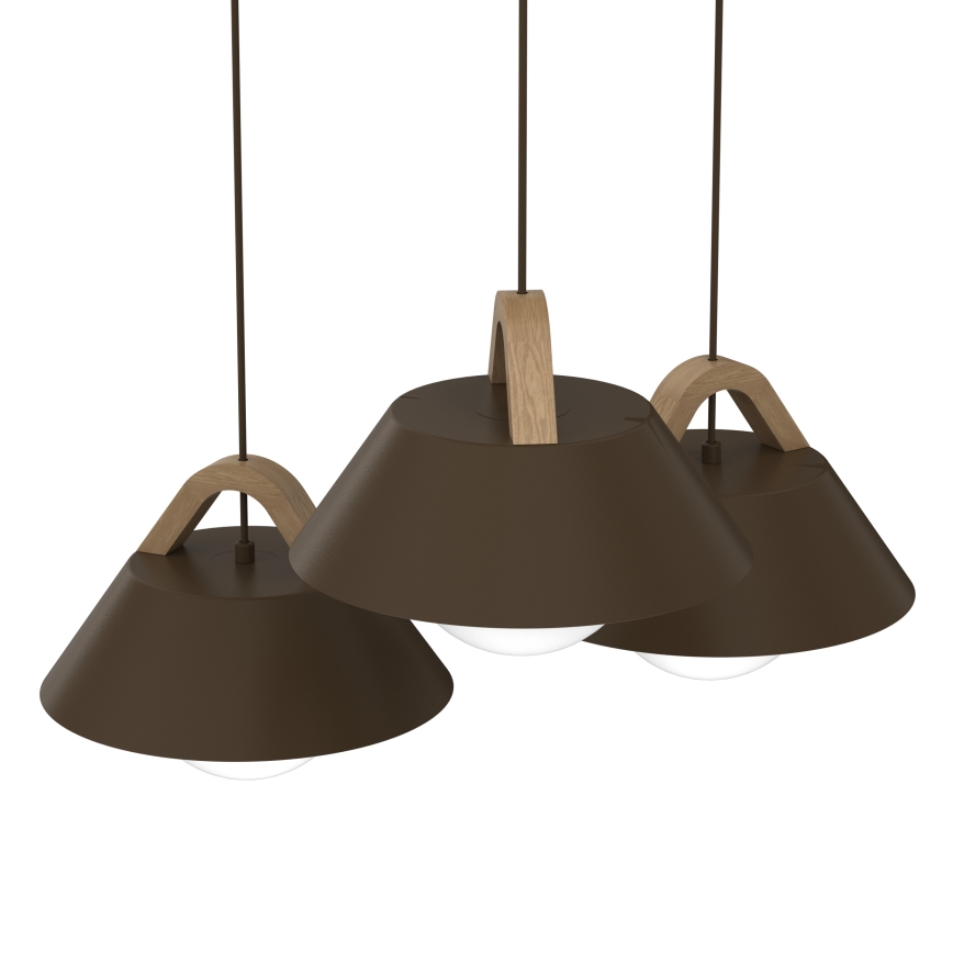 Lustre suspenso em cabo FUNDA 3xE27/15W/230V castanho