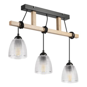 Lustre suspenso em cabo LEANDRA 3xE27/15W/230V carvalho/preto