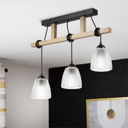 Lustre suspenso em cabo LEANDRA 3xE27/15W/230V carvalho/preto
