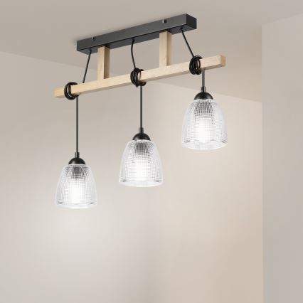 Lustre suspenso em cabo LEANDRA 3xE27/15W/230V carvalho/preto