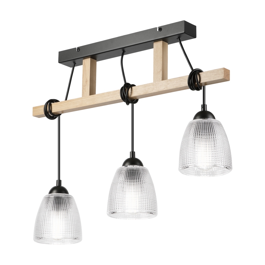 Lustre suspenso em cabo LEANDRA 3xE27/15W/230V carvalho/preto