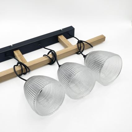 Lustre suspenso em cabo LEANDRA 3xE27/15W/230V carvalho/preto