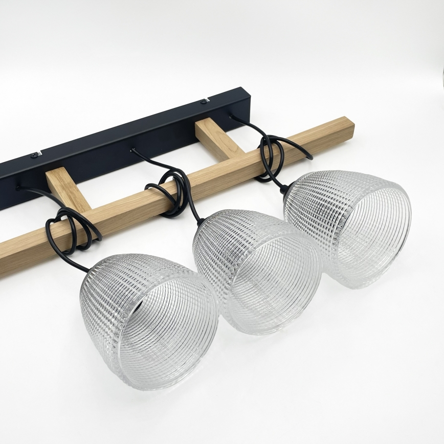 Lustre suspenso em cabo LEANDRA 3xE27/15W/230V carvalho/preto