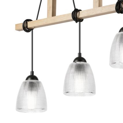Lustre suspenso em cabo LEANDRA 3xE27/15W/230V carvalho/preto