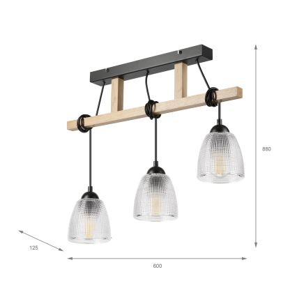 Lustre suspenso em cabo LEANDRA 3xE27/15W/230V carvalho/preto