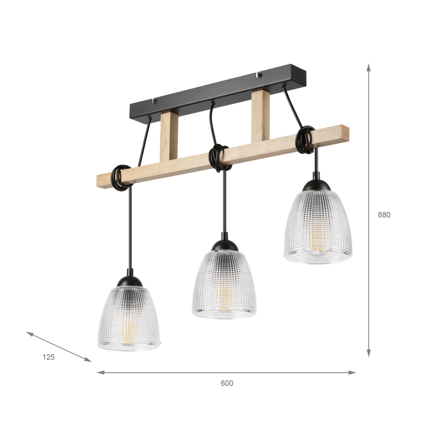Lustre suspenso em cabo LEANDRA 3xE27/15W/230V carvalho/preto