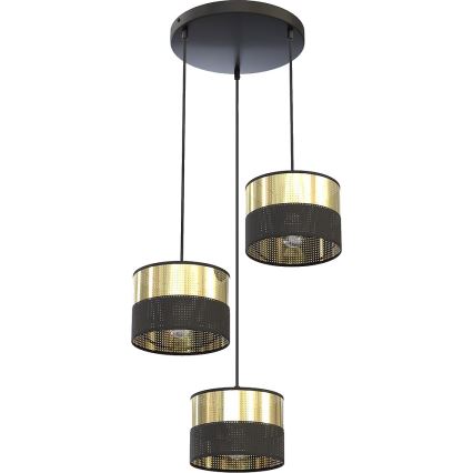 Lustre suspenso em cabo LUX 3xE27/15W/230V preto/dourado