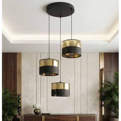 Lustre suspenso em cabo LUX 3xE27/15W/230V preto/dourado