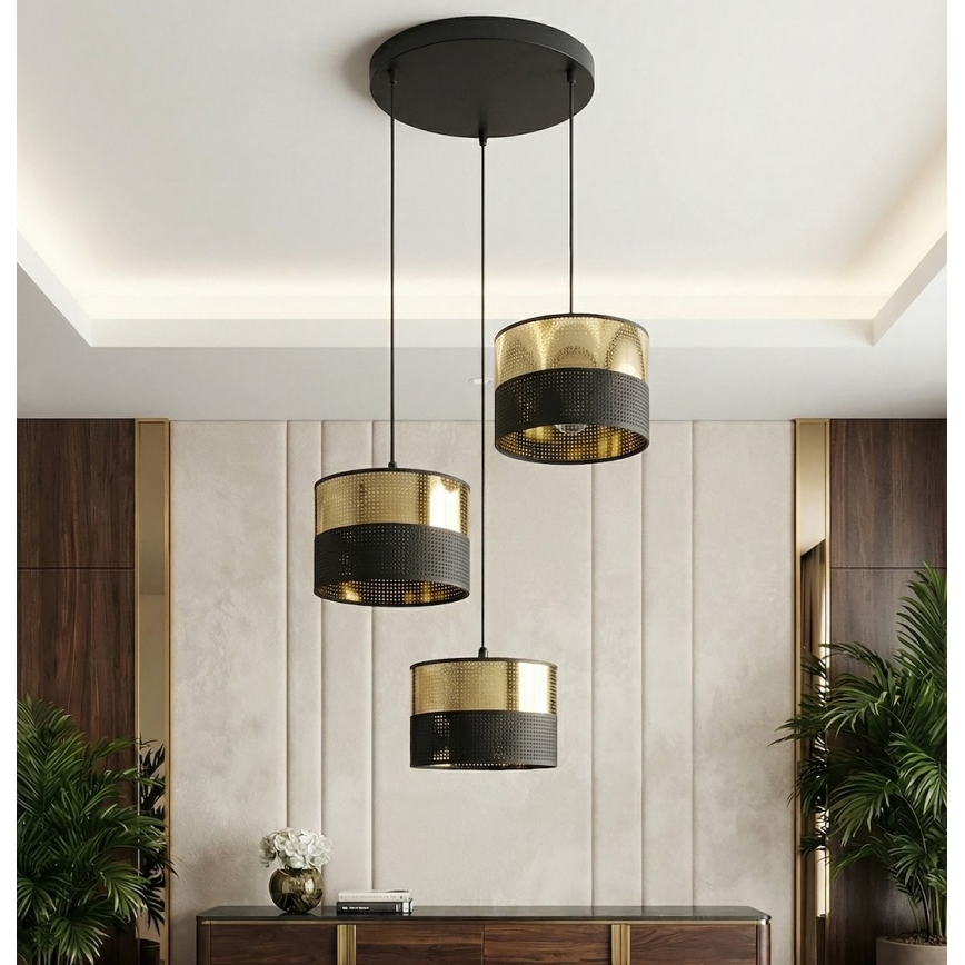 Lustre suspenso em cabo LUX 3xE27/15W/230V preto/dourado
