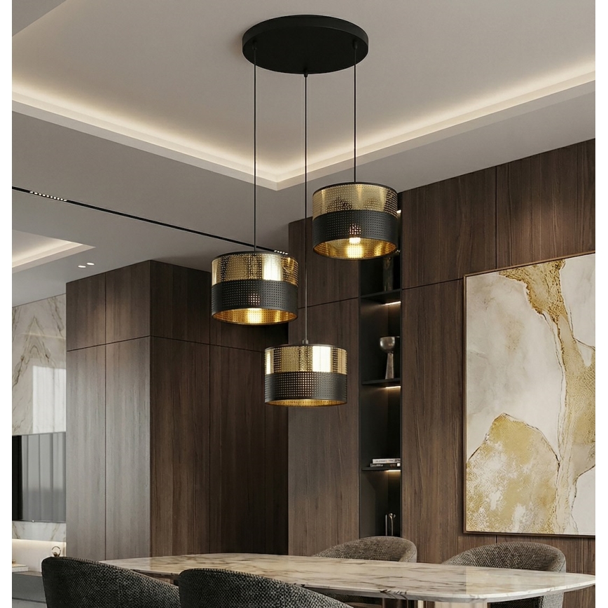 Lustre suspenso em cabo LUX 3xE27/15W/230V preto/dourado
