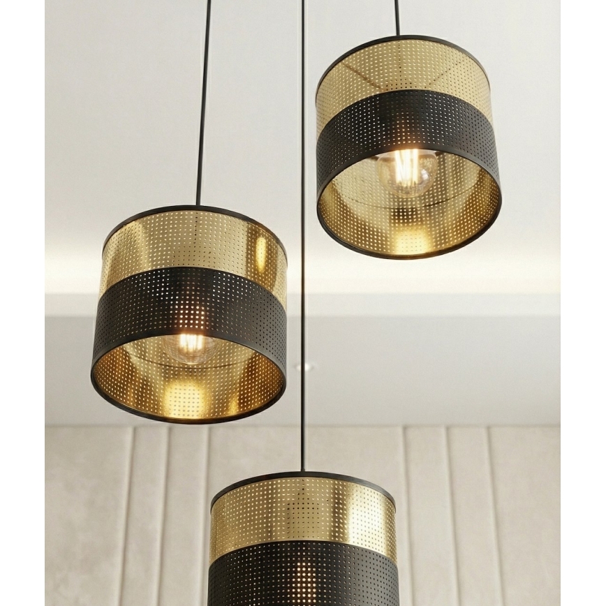 Lustre suspenso em cabo LUX 3xE27/15W/230V preto/dourado