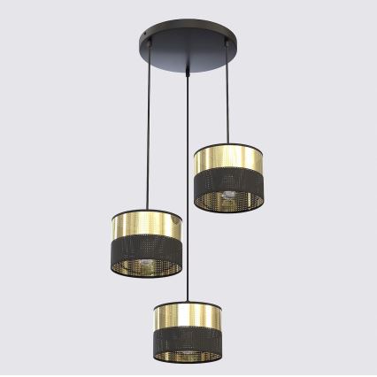 Lustre suspenso em cabo LUX 3xE27/15W/230V preto/dourado