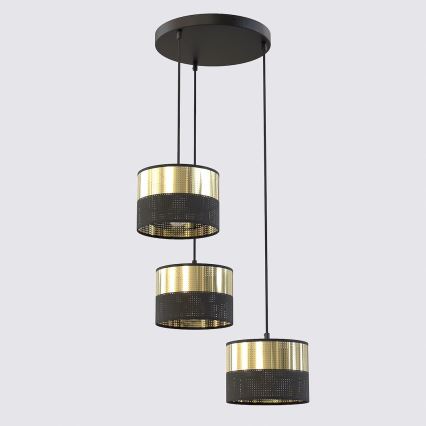 Lustre suspenso em cabo LUX 3xE27/15W/230V preto/dourado