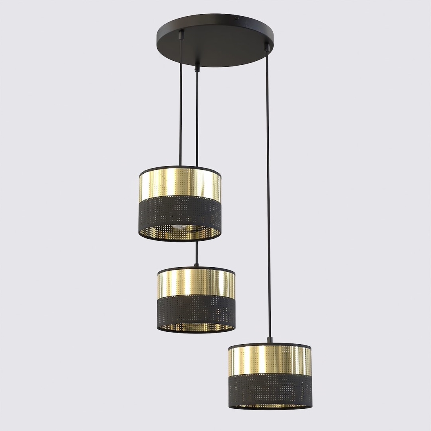 Lustre suspenso em cabo LUX 3xE27/15W/230V preto/dourado