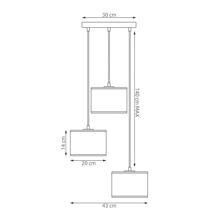 Lustre suspenso em cabo LUX 3xE27/15W/230V preto/dourado