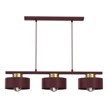 Lustre suspenso em cabo MARTI 3xE27/15W/230V bordô/dourado
