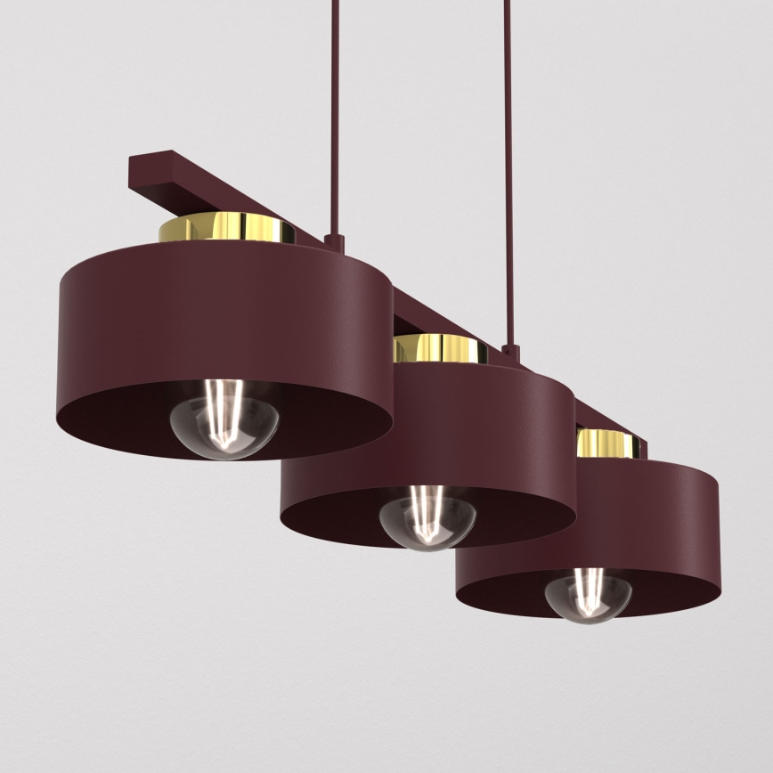 Lustre suspenso em cabo MARTI 3xE27/15W/230V bordô/dourado
