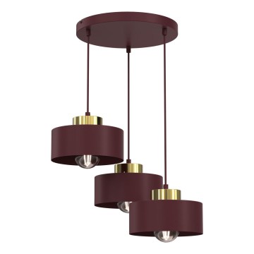 Lustre suspenso em cabo MARTI 3xE27/15W/230V bordô/dourado