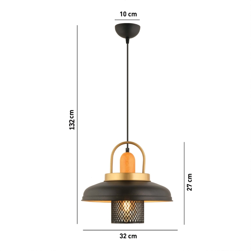 Lustre suspenso em cabo MONZA 1xE27/40W/230V Ø 32 cm preto/dourado