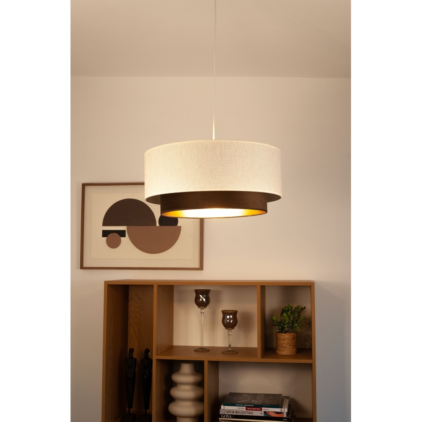 Lustre suspenso em cabo NATIA 1xE27/60W/230V diâmetro 45 cm branco/castanho